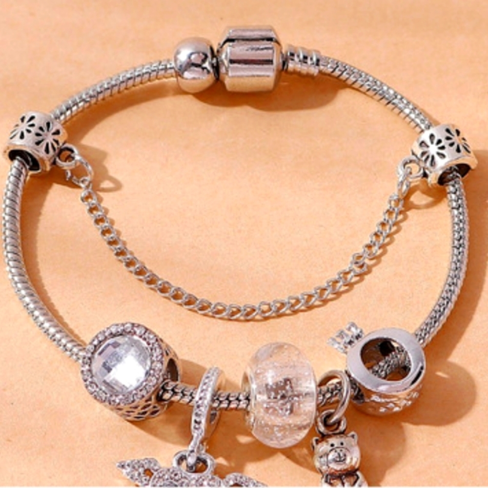 Personality Angel Wings Love Bear Crown Beads DIY Beaded Copper Bracelet